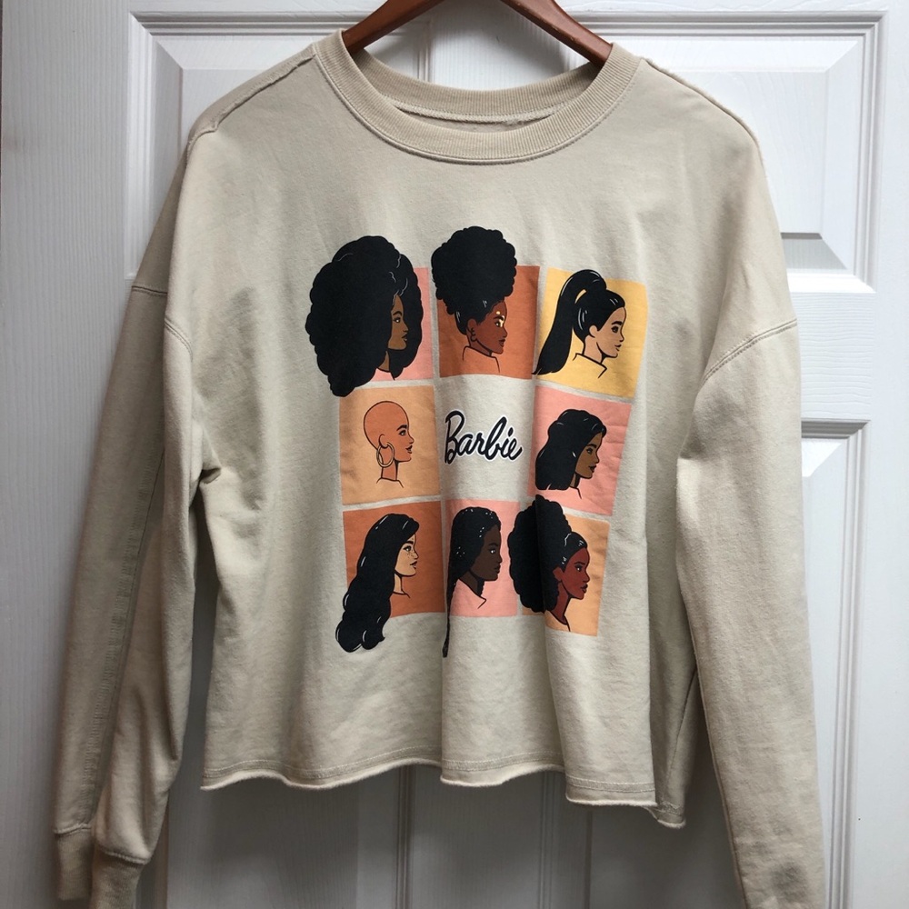 Barbie Beige Graphic Crewneck Sweatshirt with Multicolor Profiles